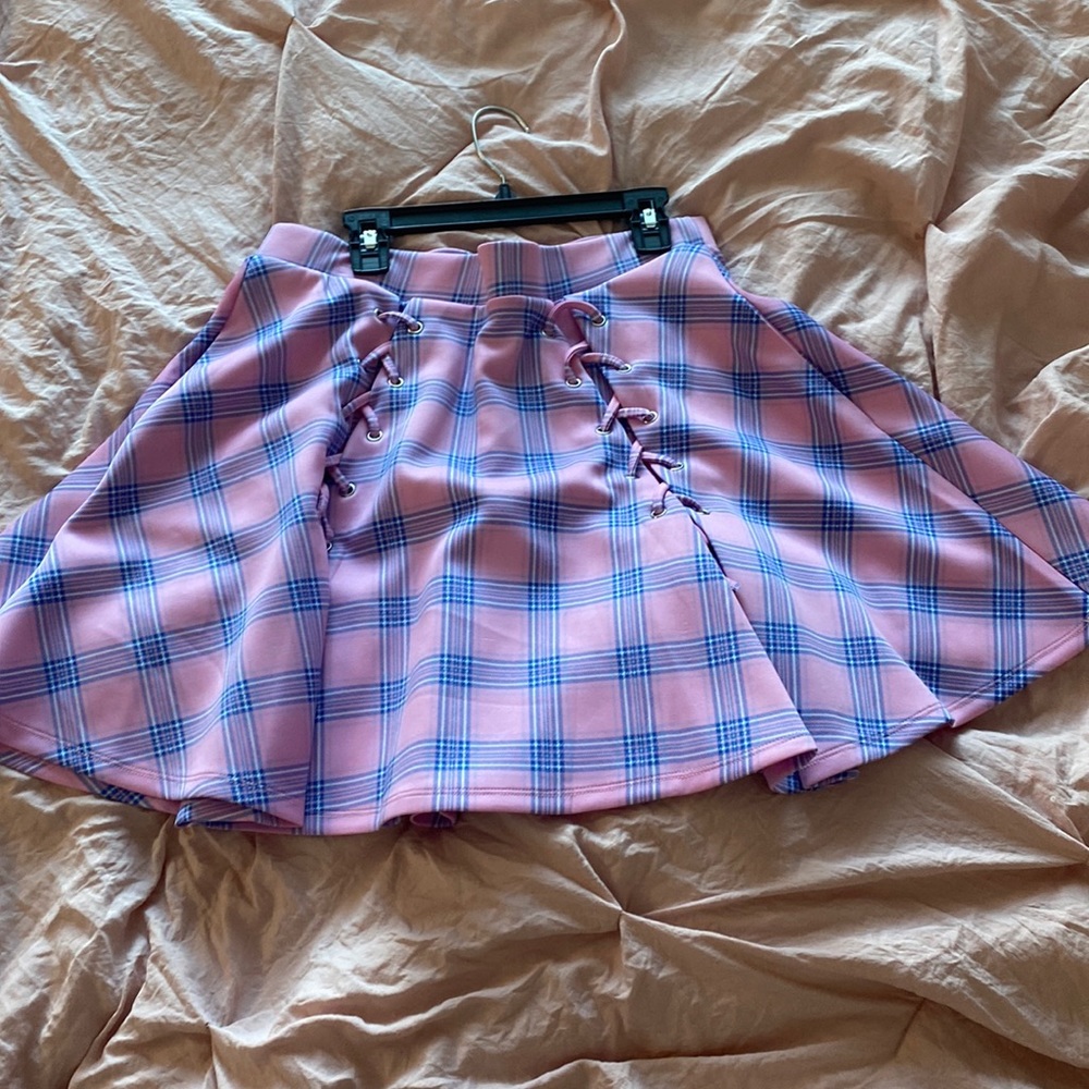 Pink plaid Hot topic corset skirt